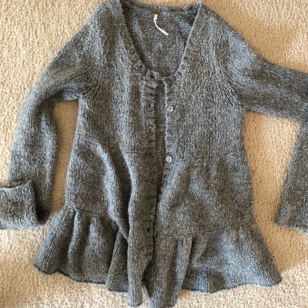 Free People Button Up Ruffle Sweater sz Small